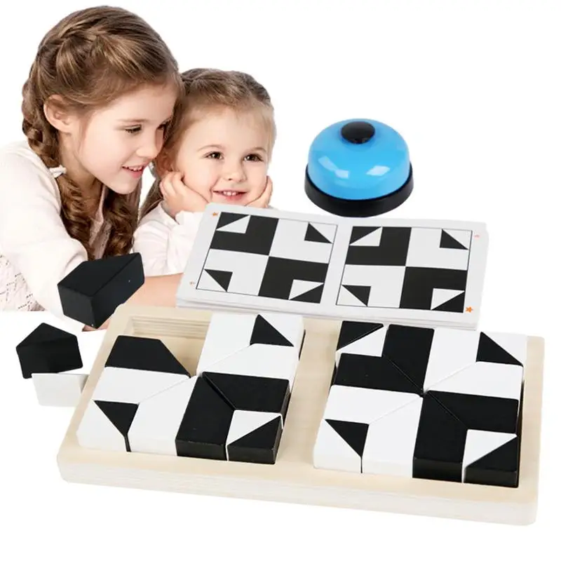 

Children's Wooden White And Black Tangram Box Storage Jigsaw Puzzle Early Education Intelligence Wooden Toys Children Gift