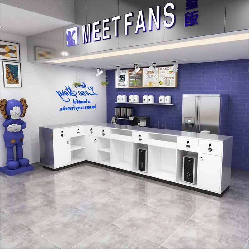 Simple Modern Stainless Steel Catering Barbecue Milk Tea Shop Curved Bar Front Desk Barber Shop Checkout Page Corner Customizati
