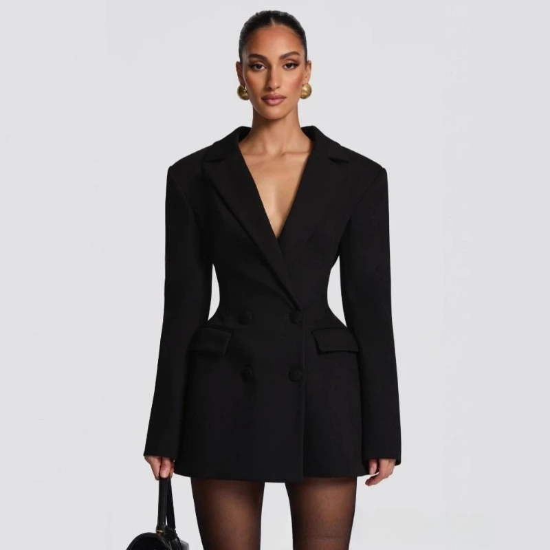 

The New Stylish Lapel Slimming Long-sleeved Western Dress for Autumn Winter Elegant Grand Simple Elegant and Fashion Women Wear