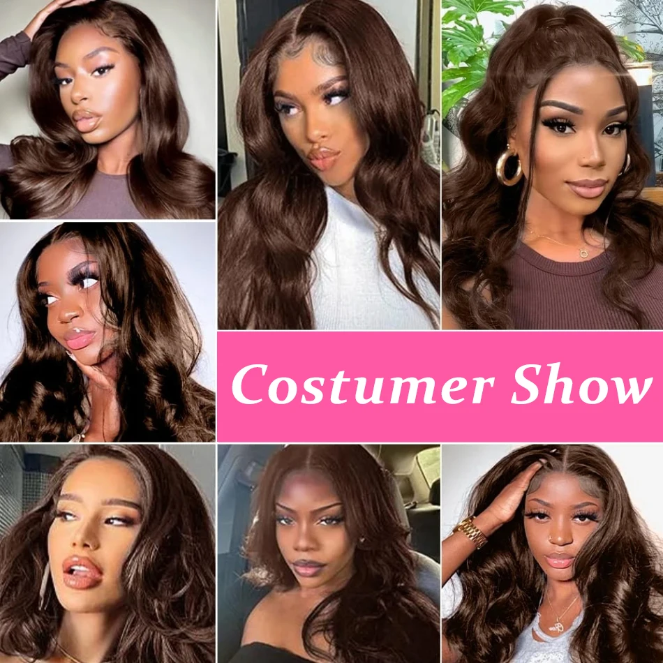 초콜릿 브라운 레이스 프론트 인간의 머리 가발 바디 웨이브 13x4 레이스 정면 가발 Pr... - 5