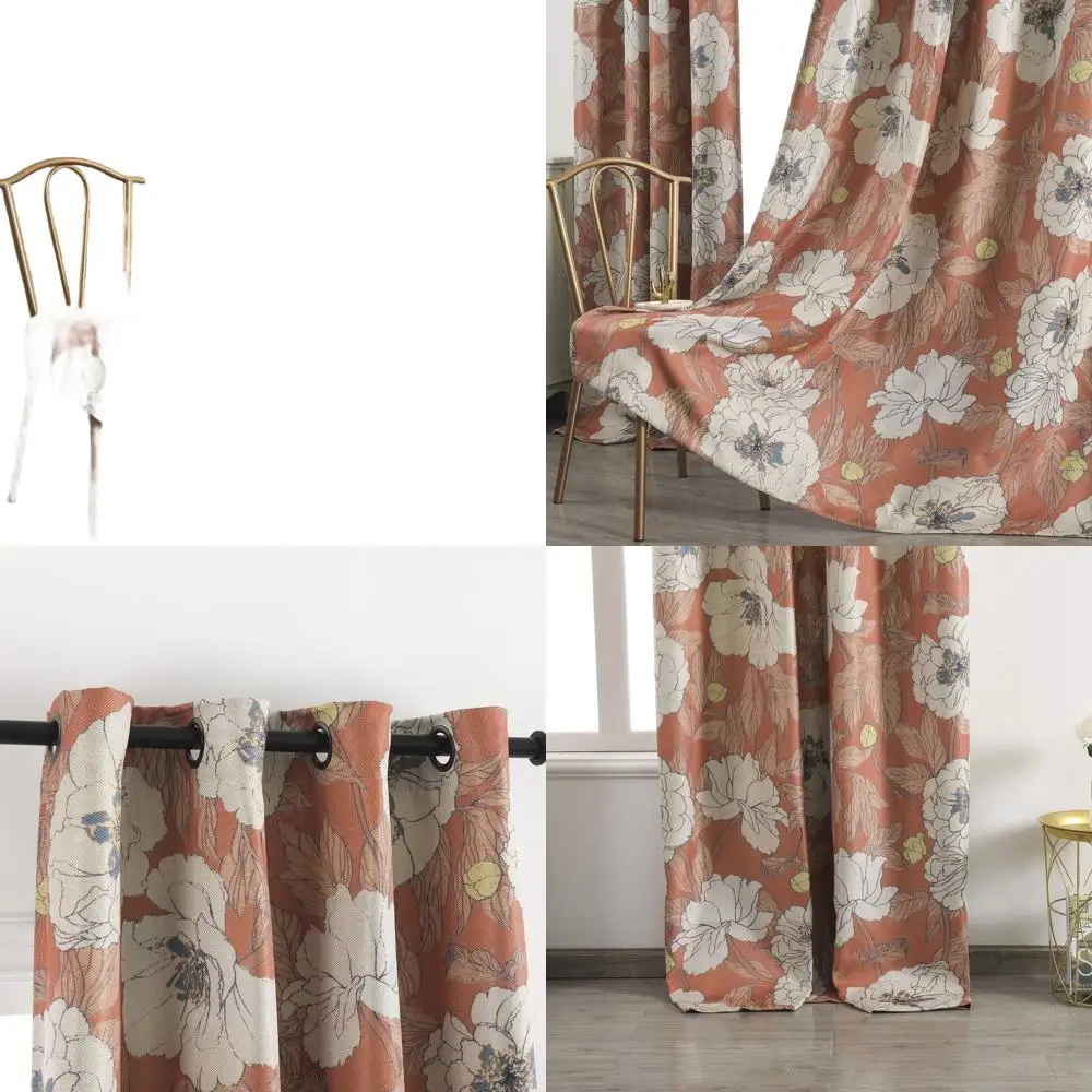 

Элегантные шторы под лен с цветочным принтом для обеспечения конфиденциальности и контроля света (2 панели, 52x108 дюймов, оранжевые)