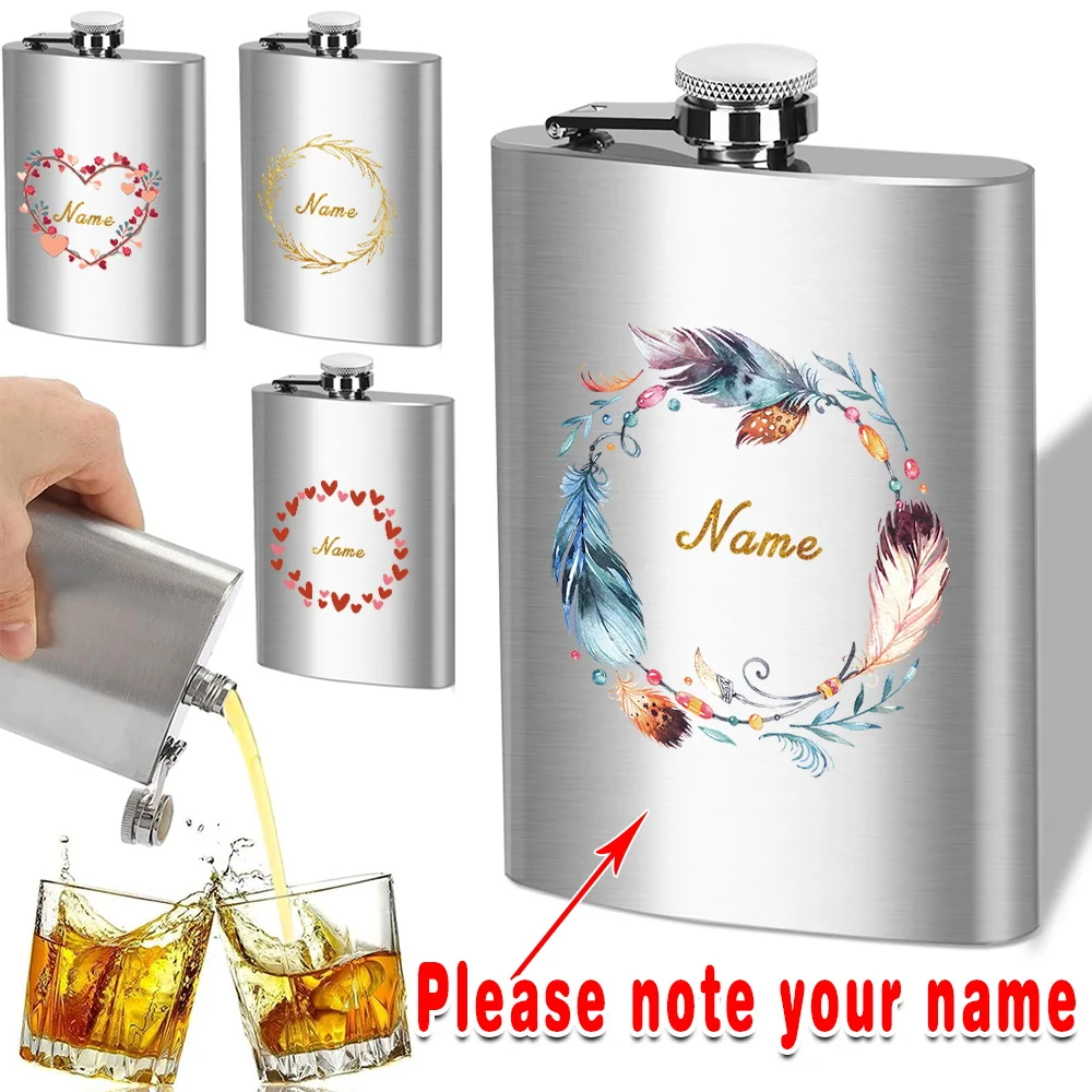 

Customized Name Wine Pot Hip Flask Flagon Stainless Steel Alcohol Kettle Organizer Leakproof Drinking Accessories Wreath Pattern
