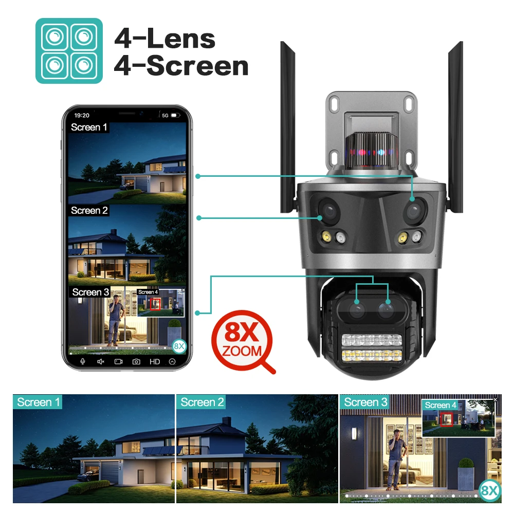 Imagem -03 - Câmera de Vídeo Wifi Ptz ao ar Livre Rastreamento Automático Rastreamento ai Conexão Bluetooth Segurança Ptz Lentes Telas Zoom Híbrido 8x Aplicativo ip Icsee