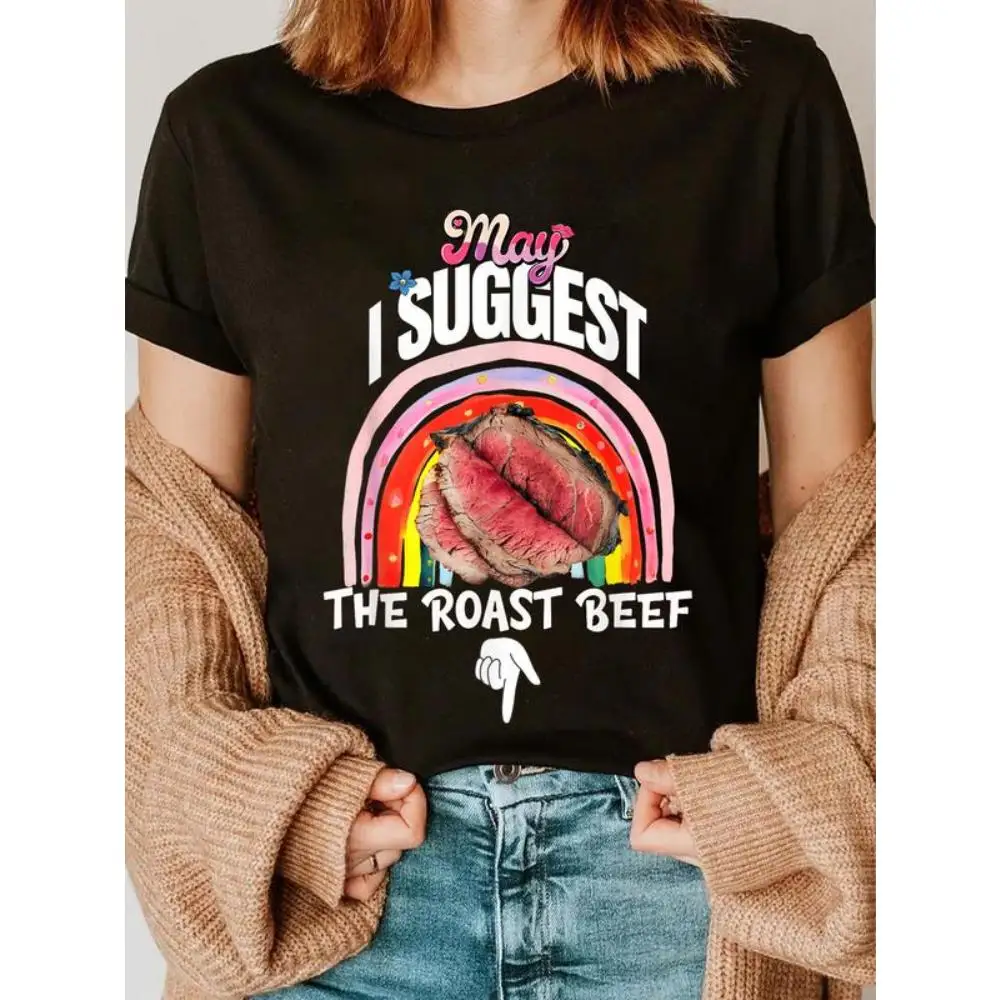 

Funny Roast Beef T-Shirt for Women, Humorous May I Suggest Graphic Tee, Vintage Foodie Sarcastic Top, Casual Gift for Her