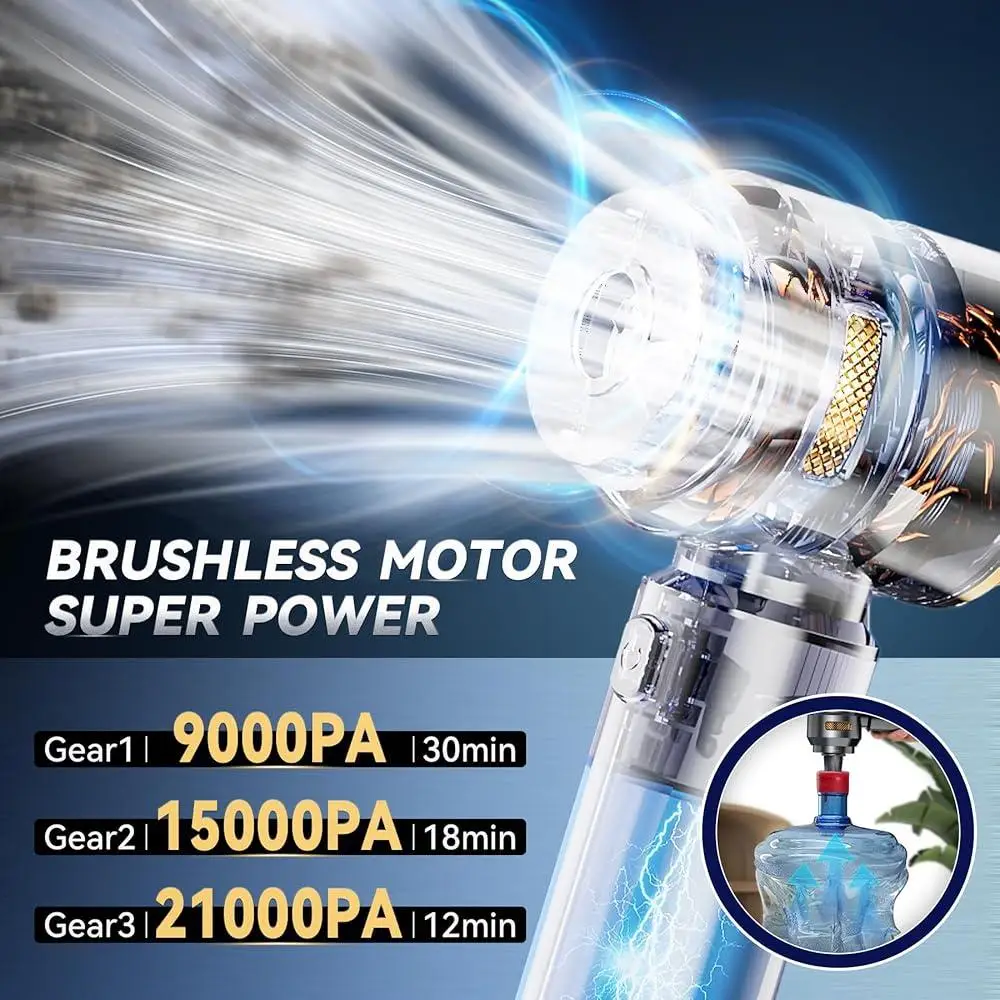 High Power Cordless Portable Car Vacuum 21000Pa 4-in-1 Handheld Mini Vacuum Rechargeable Wireless Cleaner Home Office