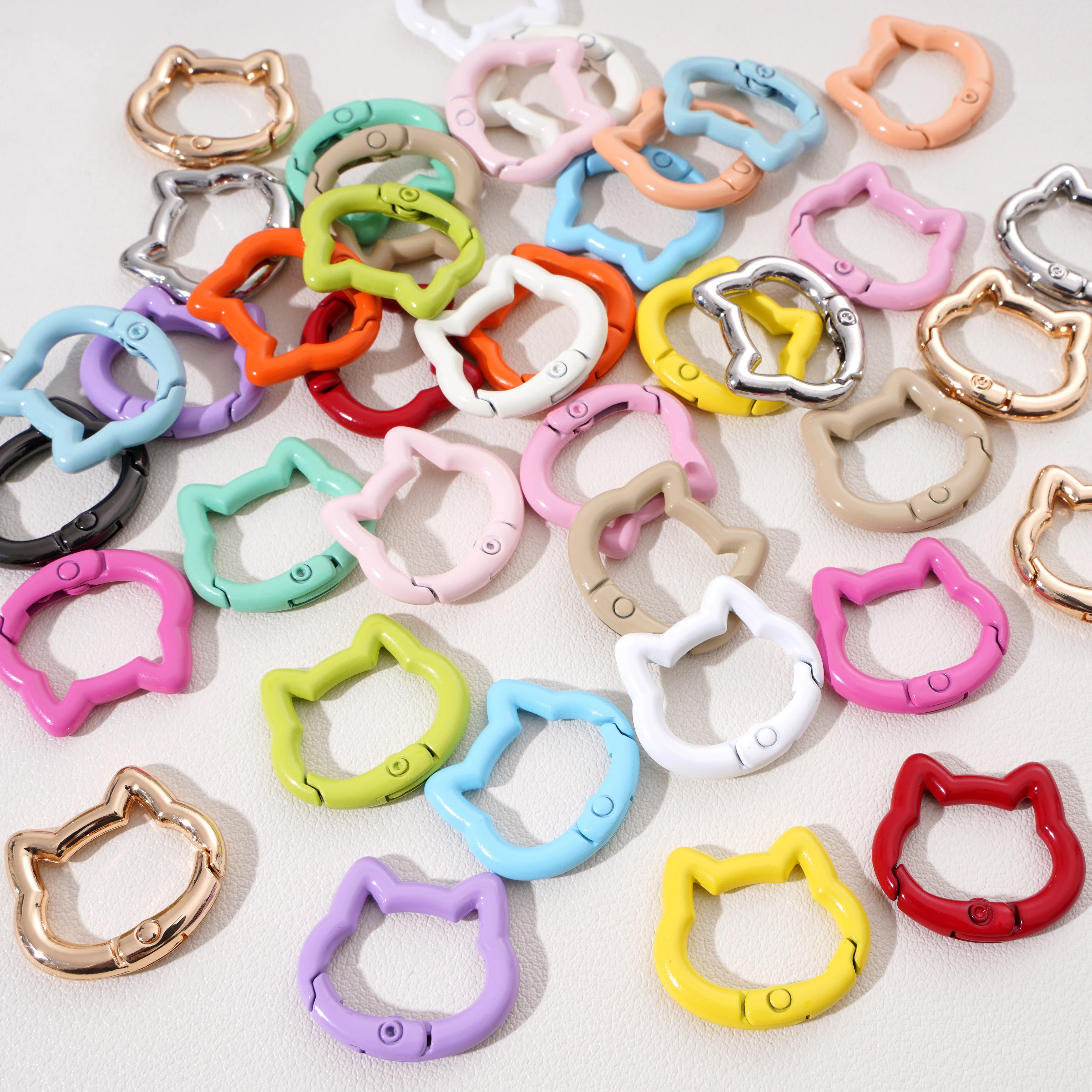 1pc/bag Alloy Spring Clasps Colorful Cute Cat Shape Spring Ring Carabiner Clips For DIY Keyring Lanyard Keychain Making Findings view 2