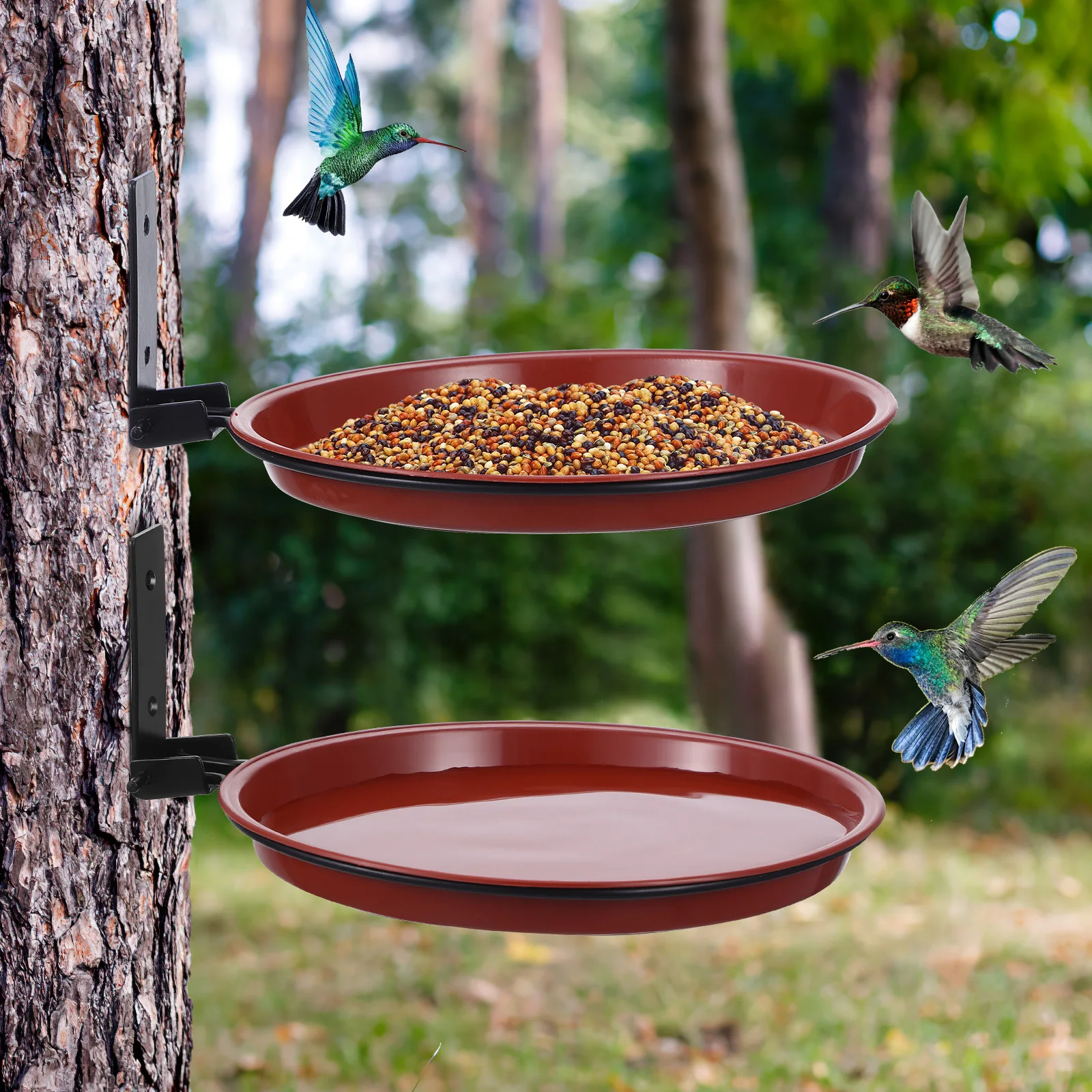 

1Set Bird Feeder Bath Tree Wall Mount Dual Tray Attract Multiple Birds Lively Garden Decor Easy Setup Platform Bird Feeder