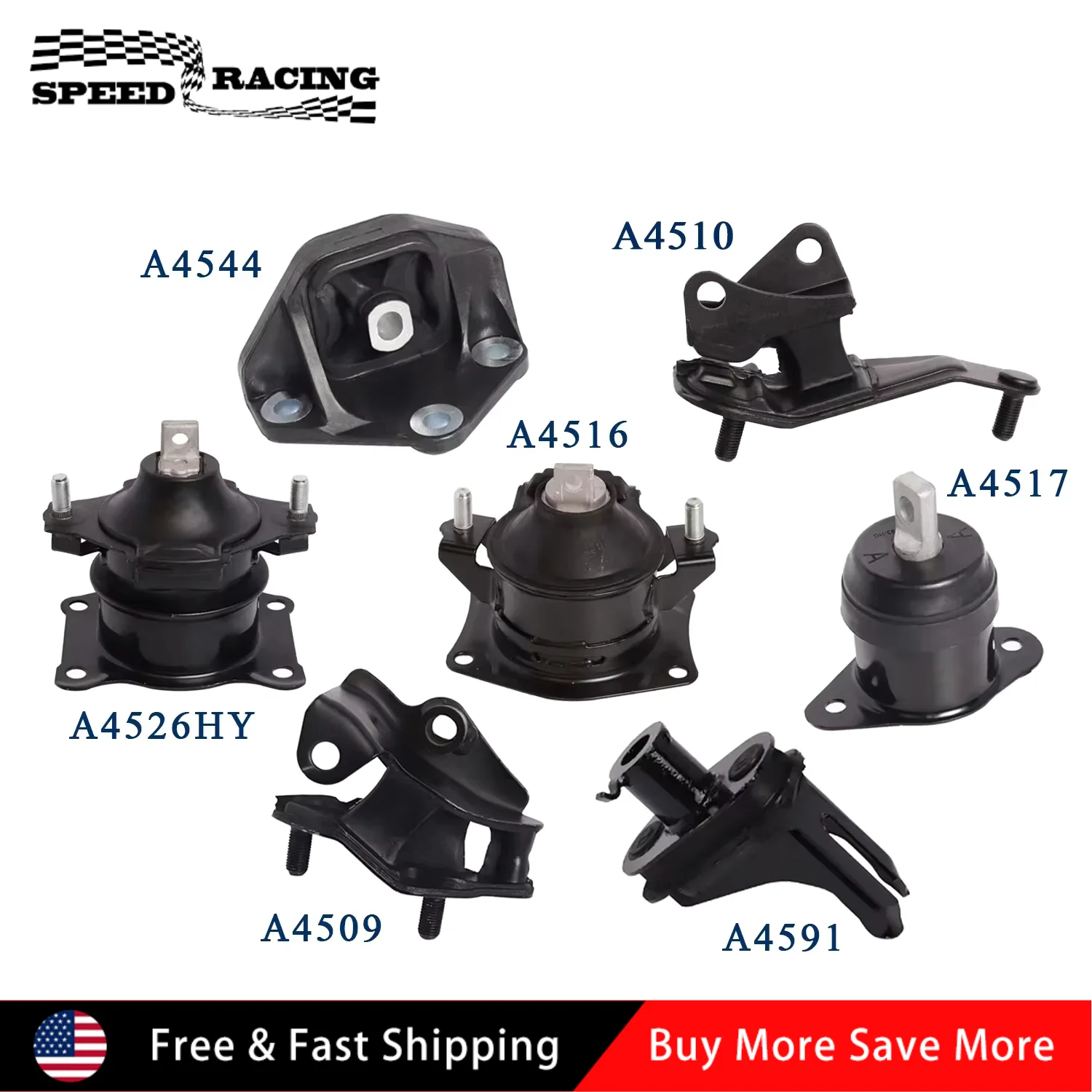 

3222ASMM1 3223ASMM1 A4509 A4516 A4510 7pcs Engine Motor & Transmission Mount For 2004-2008 Acura TSX L4 2.4L Black EM-0287