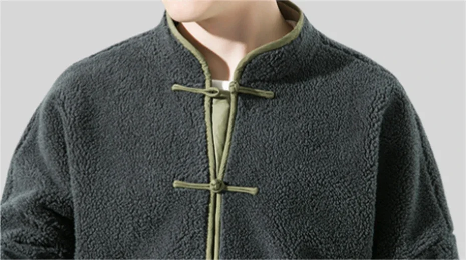 Parkas informales de lana de cordero para hombre, chaqueta gruesa de talla grande, chaqueta cálida de algodón con hebilla de disco, ropa de calle