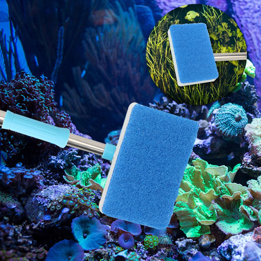 Super Long Handle Double-Sided Sponge Cleaning Brush 180° Adjustable Aquarium Fish Tank Glass Window Algae Cleaner Scrubber