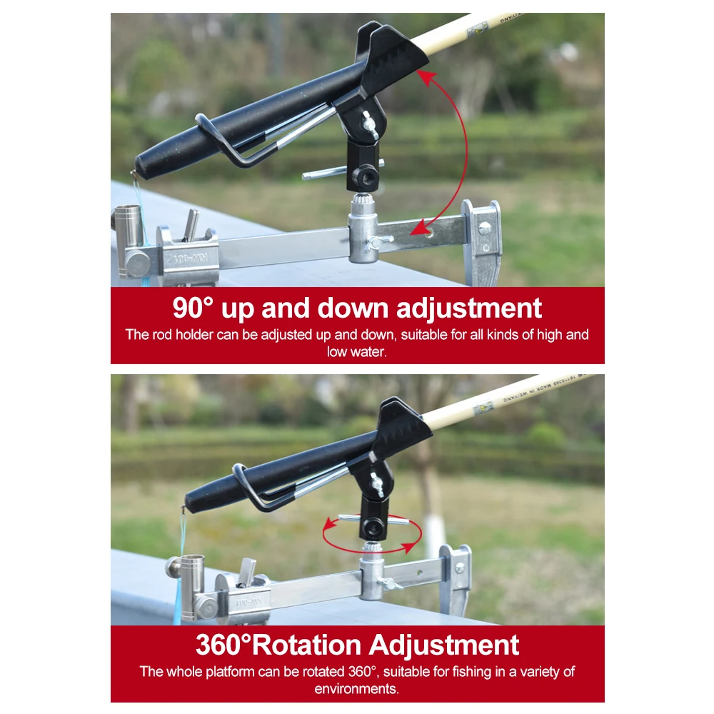 Adjustable 360 Clamp On Type fishing Rod Bracket Boat Fishing Rod Holders Bridge Railing Hand Pole Sea Pole Turret Support