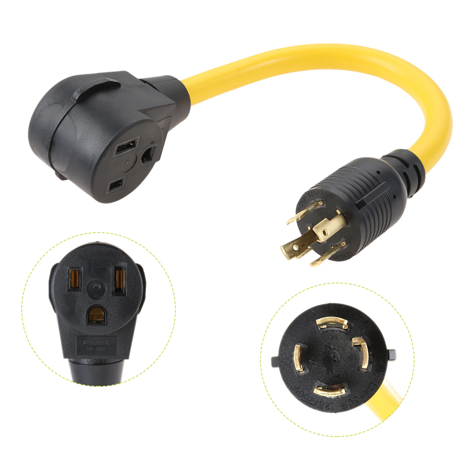1pc 1.5FT L14-30P Twist-Lock Male to 6-50R Female 4 Prong to 3 Prong Generator to Welder Adapter Power Cord 125/250V Extension