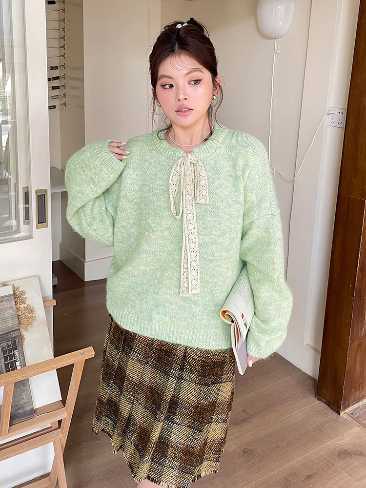 

Autumn Winter plus Size Sle Slimming Top Women's Design Trendy Knot Sweater Korean Loose Fit Soft Material