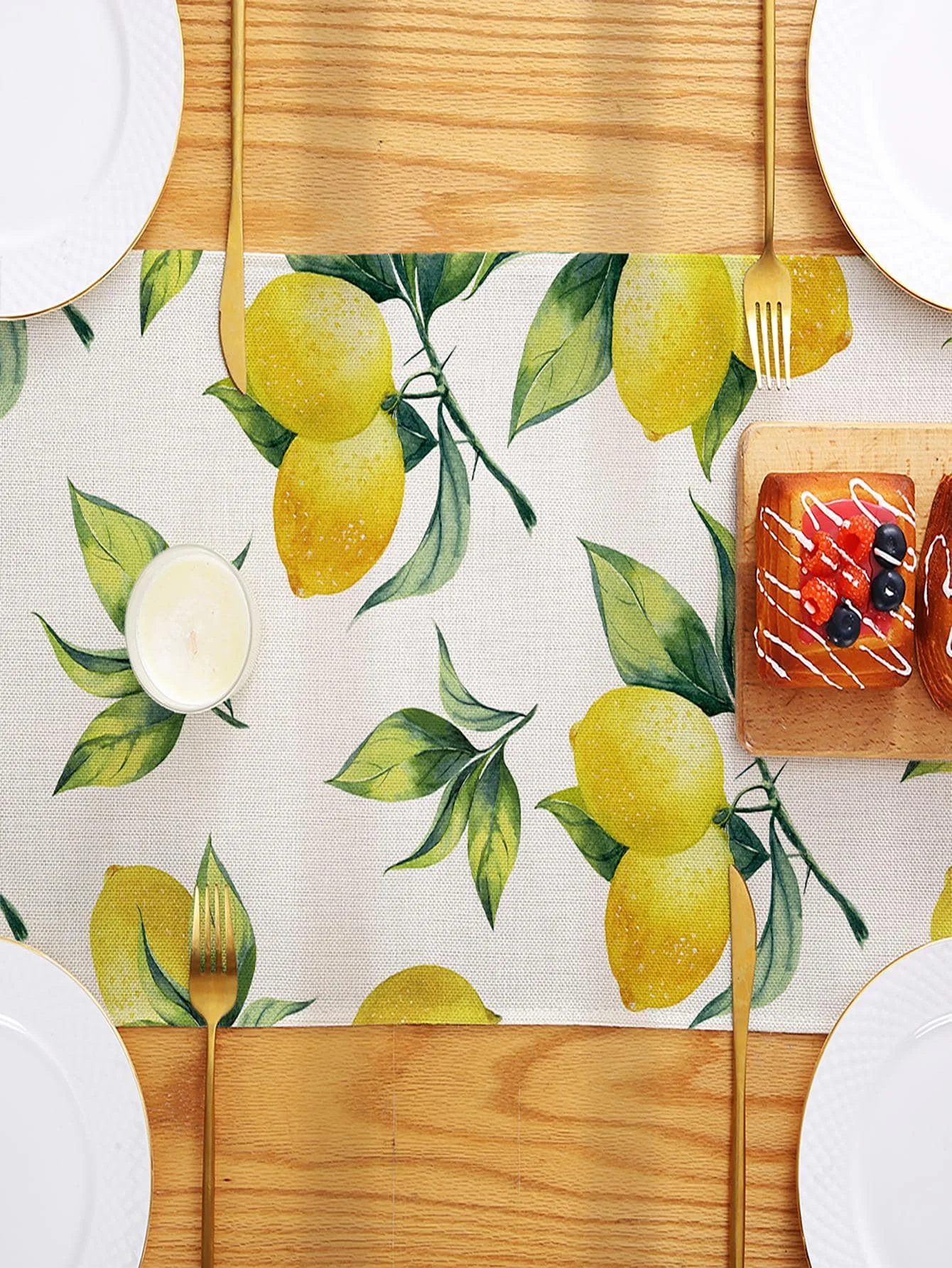 Summer Freshness Lemon Pattern Table Runner Linen Home Decoration Tablecover for Dining Room Wedding Holiday Party Tablecloth