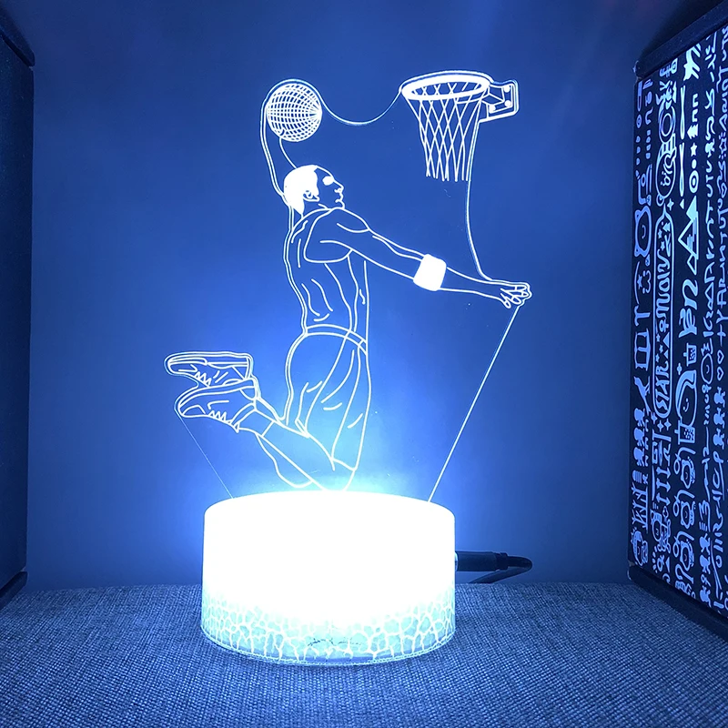 Basketball Shot Figure Night Lights Layups Rgb Rechargeable Touch Acrylic 3d Neon Lamp For Bedroom Bedside Table Kids Gift
