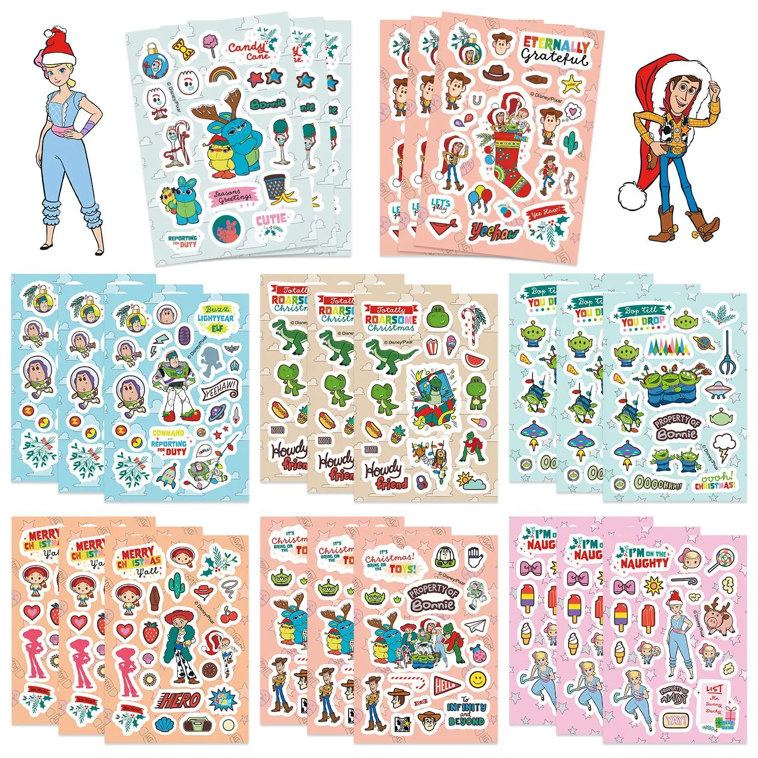 8/16Sheets Disney Movie Toy Story Christmas Fun Sticker Cartoon Cute Graffiti Decoration Stationery Box Wardrobe Decal Kids Toy