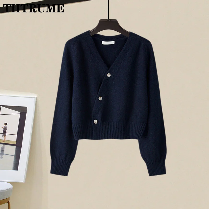 Autumn Winter Button Knit Sweaters Tops Fashion V-Neck Women Korean Loose Long Sleeve Solid Jumpers Casual Office Lady Cardigans