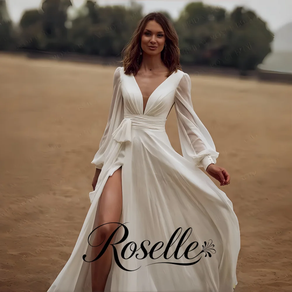 Свадебное платье Roycebridal из шифона в минималистском стиле с разрезом на спине, струящееся, А-силуэта, пляжное свадебное платье, vestido de novia boda 2026, на заказ.