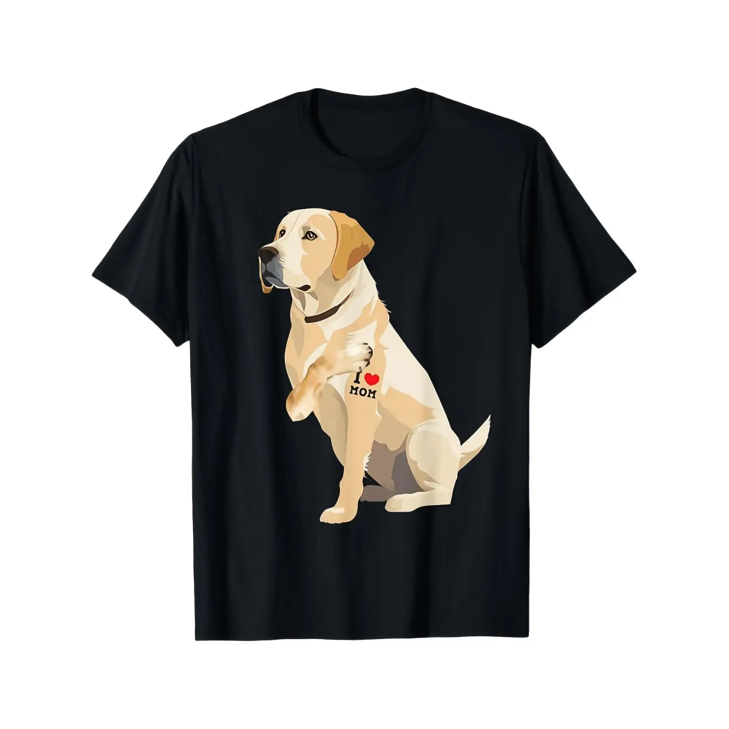Men Crew Neck Black Short Sleeve T-Shirt, Retro I Love Mom Labrador Retriever Sitting Dog Bone Graphic Tee, Soft Cotton Comfort Regular Fit All Season Casual Top for Dog Owners Pet Trainers Gym Outdoor Wear, Machine Washable Ideal Gift for Labrador Lovers
