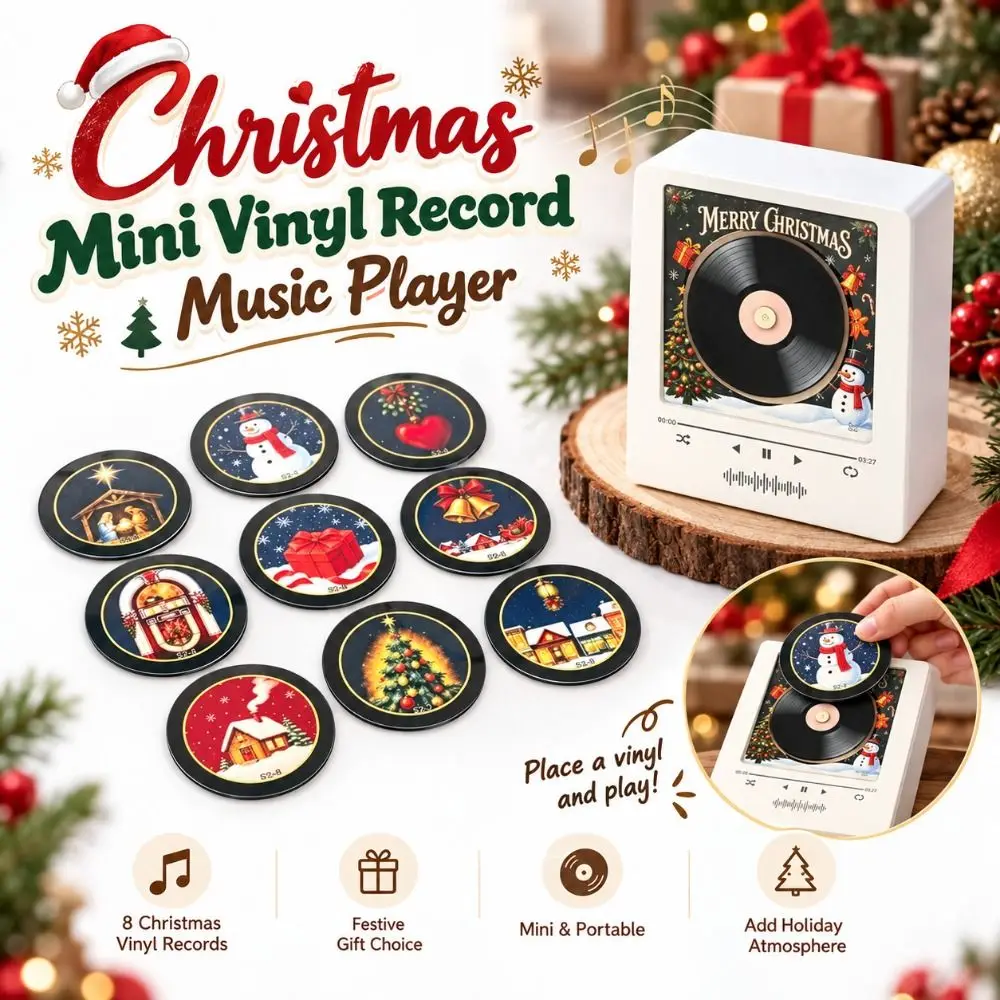 Christmas Mini Vinyl Record Music Player Refrigerator Magnet with 9 NFC Fridge Records NFC Music Box Magnetic Music Player