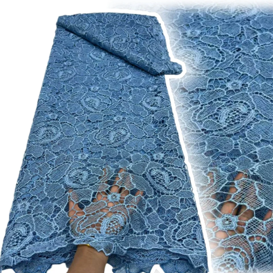 

African Nigerian Cotton Wedding Tulle Lace Fabric, Party Dress Sequins for Sewing, Water Soluble, High Quality, 5Yards, SZ1563