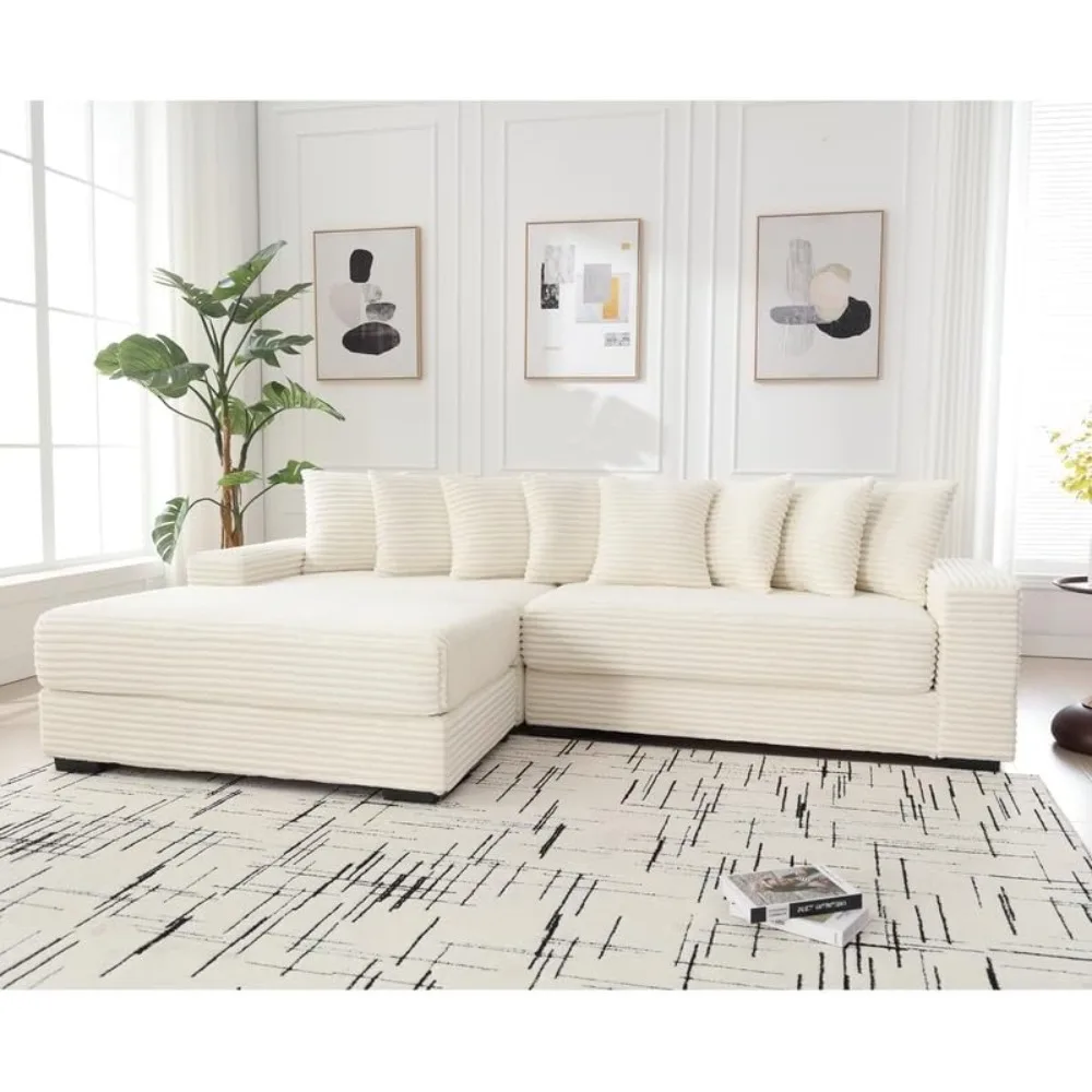 

Oversized Two-Piece Couches, for Living Room Bedroom, Corduroy, Left Chaise Daybed, Large L-Shaped Sofa