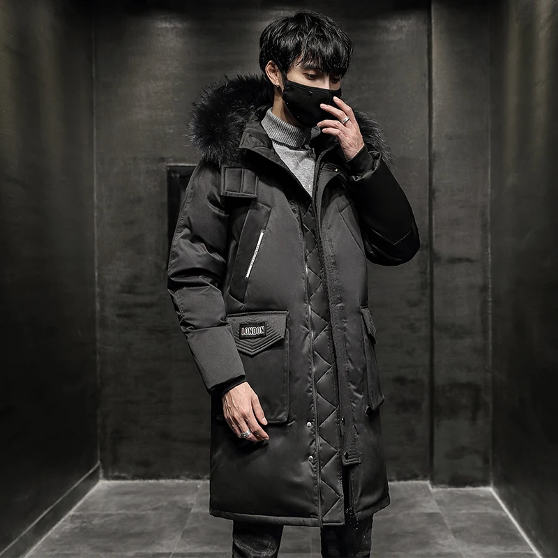 

Fashion Men's Mid-Length Warm Hooded Cotton-Padded Jackets Winter Streetwear Windproof Down Coat Youth Casual Loose Thick Parkas