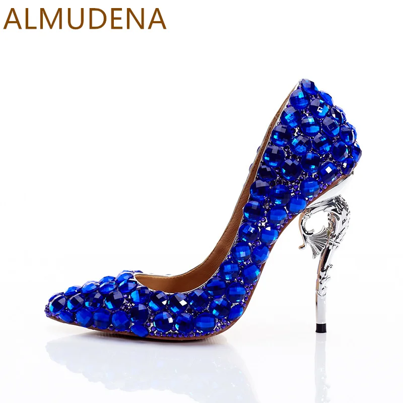 Strange Style Rhinestones Pumps Genuine Leather Women Pointed Toe Stiletto Heel Shallow Pumps Sheepskin Party Wedding Shoes