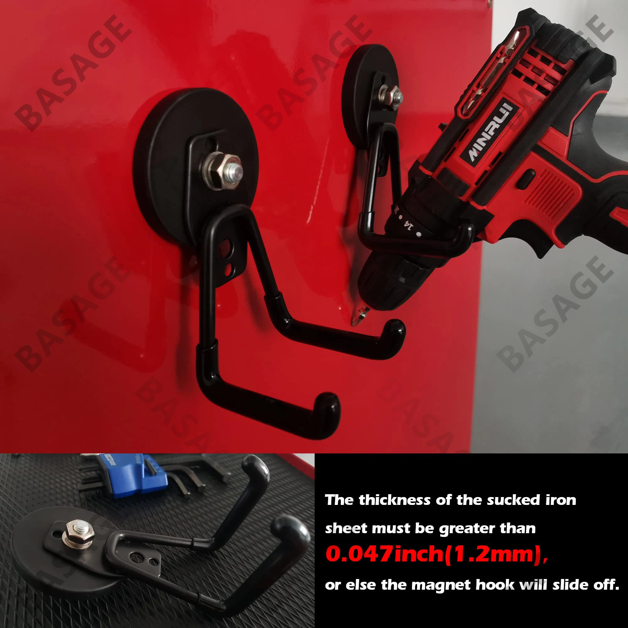 Strong Magnet Garage Hook, Nail Free Installation, High Load-Bearing, Anti Slip, Waterproof, Suitable for Gardening Tools, 43mm