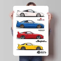 Japanese Sport Cars JDM Sign Cars Poster Wall Decor Living Room Decor Aesthetics Metal Tin Sign for Garage Wall Art Decoration