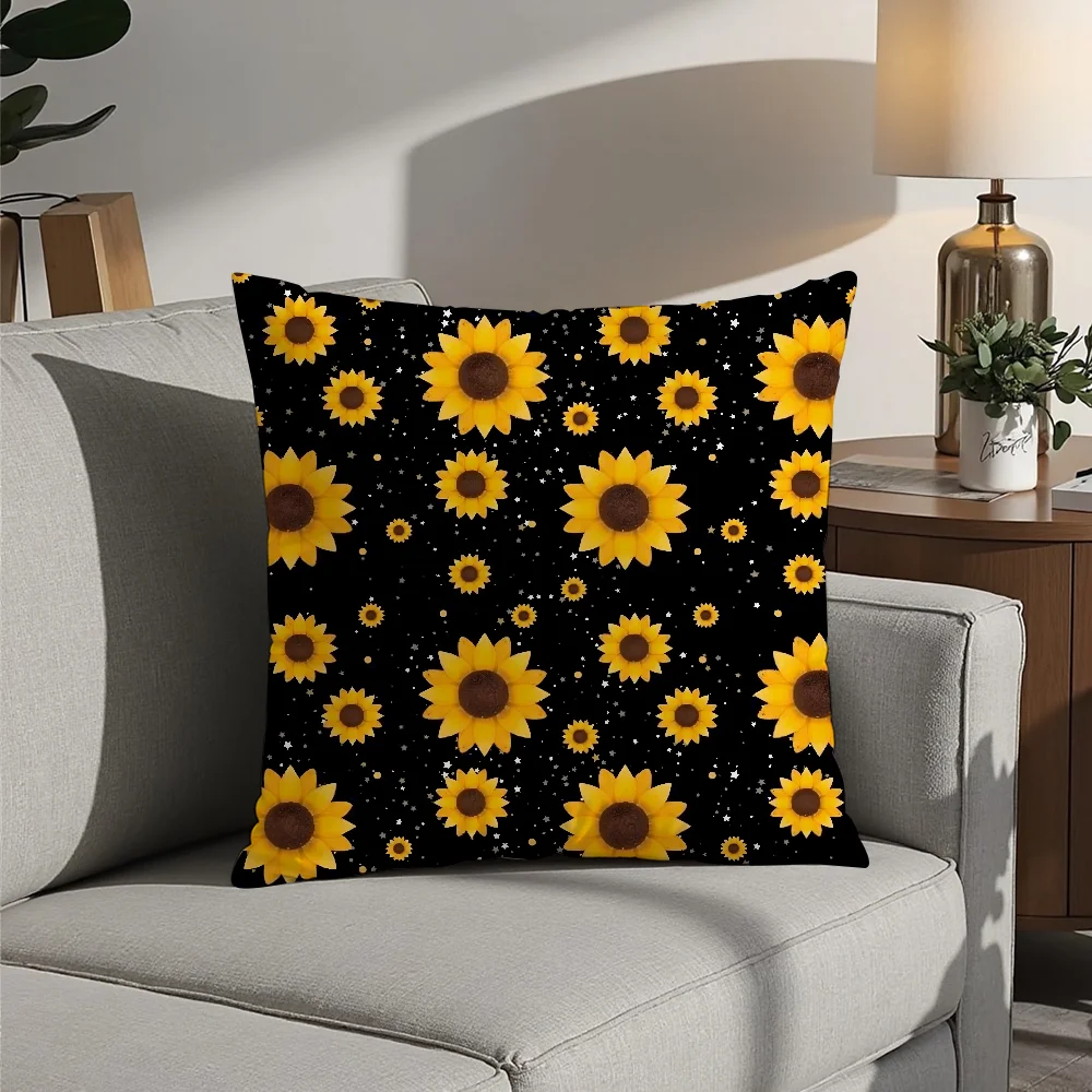 

Classic Trend Sunflower Pillow Case Plush Fabric Soft Pillowcase Double Sided Print Cushion Cover Household Gifts