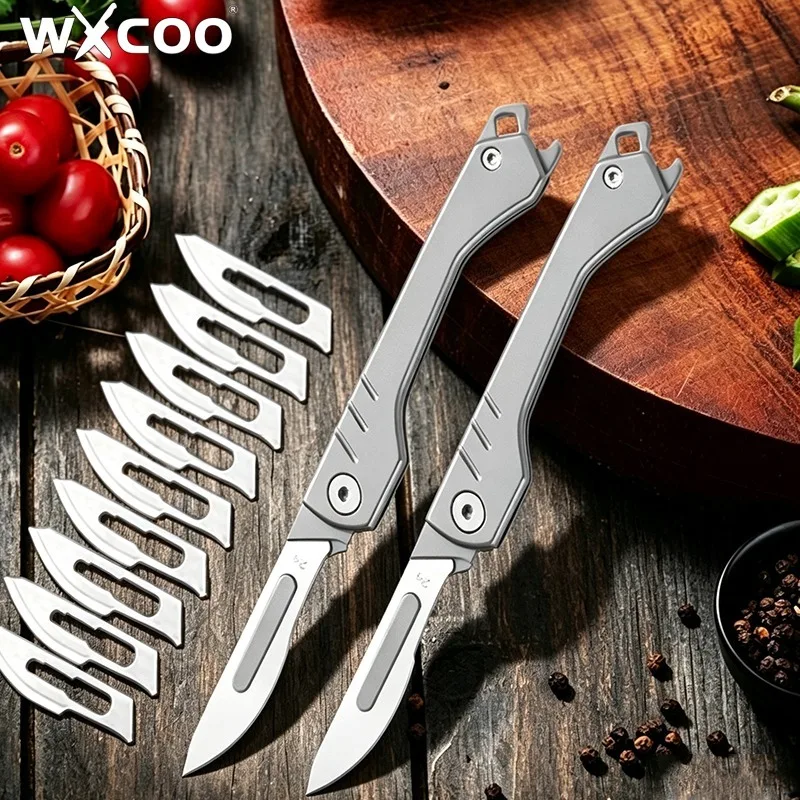 Stainless Steel Keychain Folding Knife with 9 Replaceable Blades Sharp DIY Creative Pocket Knife Craft Knife Kit Hand Tools
