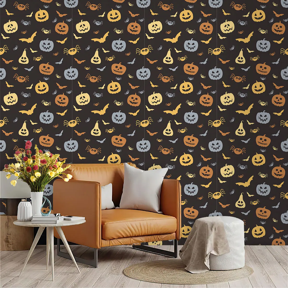 PVC self-adhesive Halloween pumpkin spider bat pattern cyclic wallpaper for wall decoration and concealing flaws