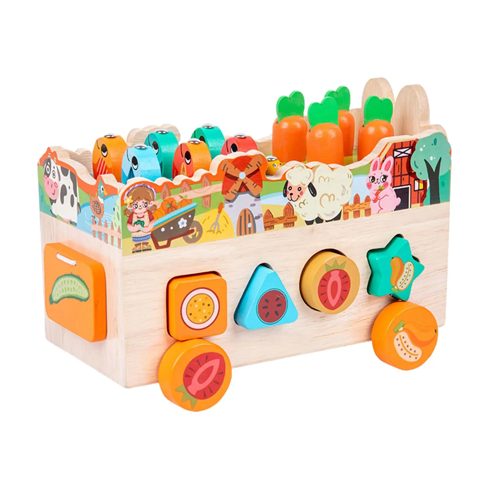 

Colors Wooden Handicraft Toy Fine Motor Skill Farm Animal Cart Toy for Kindergarten Gifts Preschool Boy Girl Children