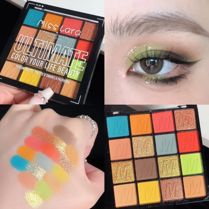 Maquillaje profesional, paleta de sombras definitiva, sombra de ojos de colores ricos, 16 tonos impresionantes para durar, brillo cosmético colorido mate