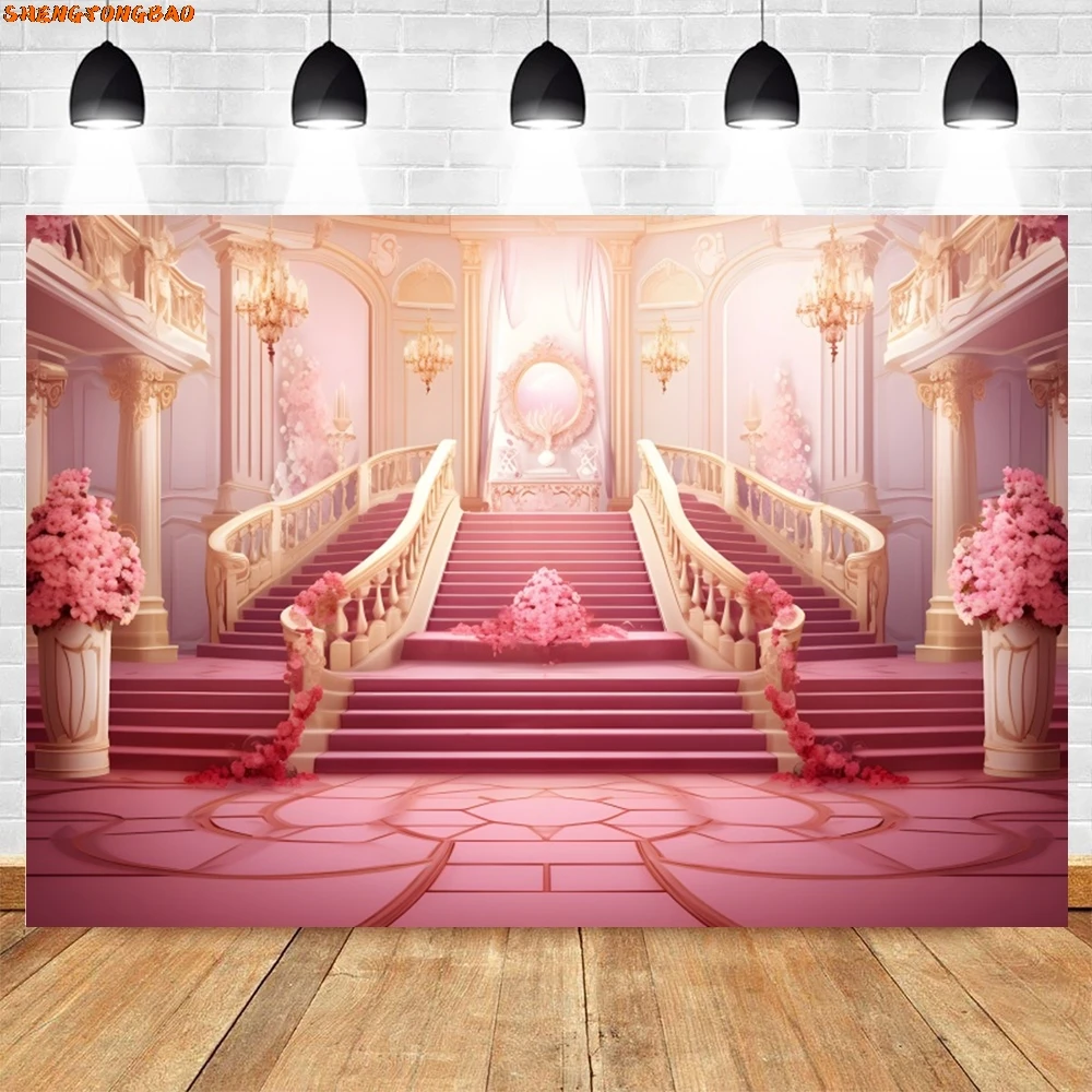 Czerwony różowy zamek tło księżniczka dzieci dekoracje na przyjęcie urodzinowe Baby Shower ślub panna młoda fotografia tło Photo Studio