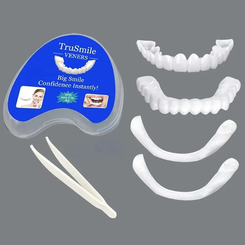 Kit de dentes de encaixe de folheado, substituição temporária falsa de clareamento dental, kit de montagem de reparo de pressão branco