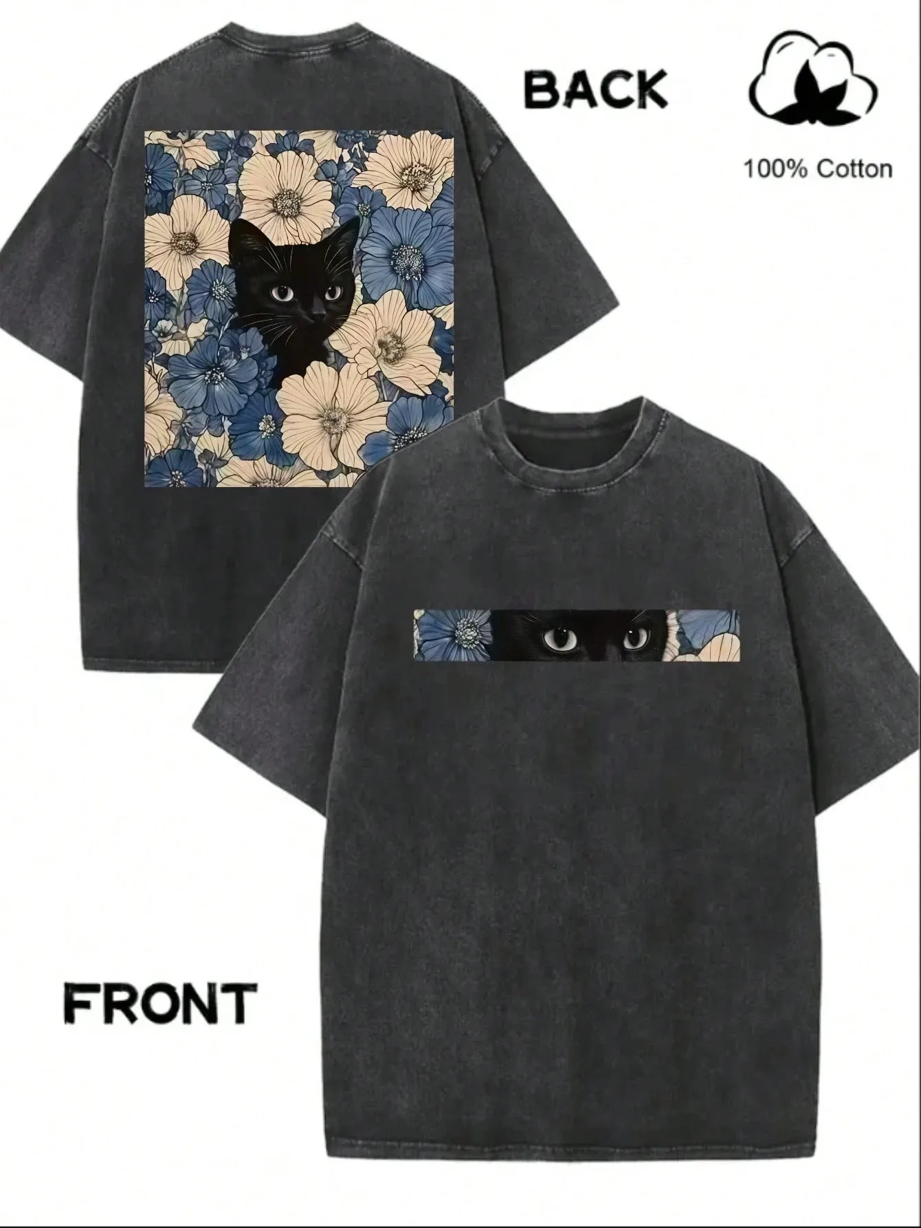 Camiseta de Hombre de Algodón Puro Lavado Estilo Retro Verano 2026, Informal, Moderna, Cómoda, con Estampado de Gato