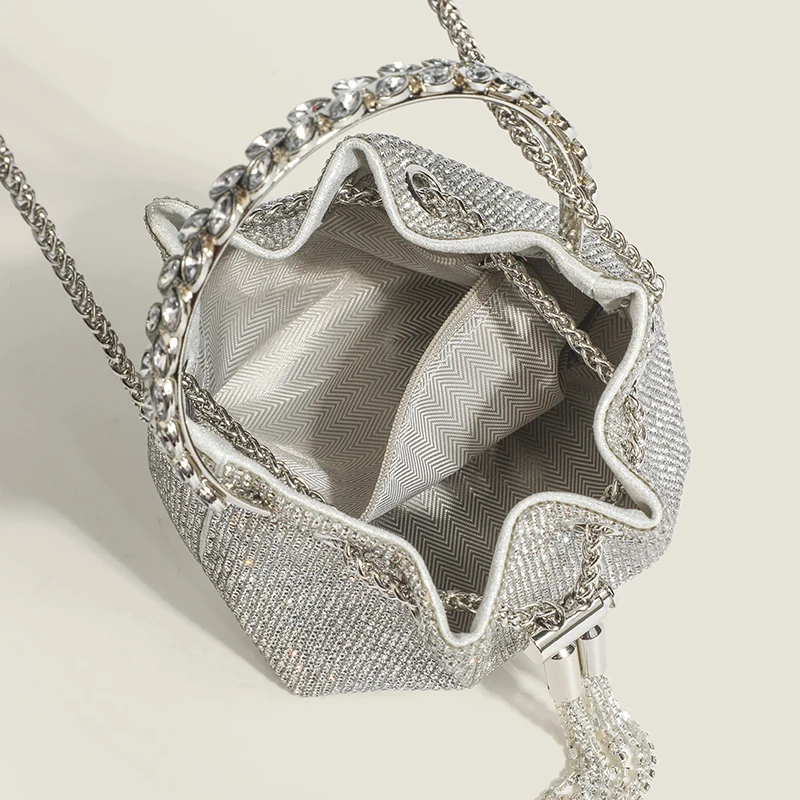 2024 Luxury Diamonds Bucket Bag Designer Women Handbags Shinny Rhinestone metal round handle Bags