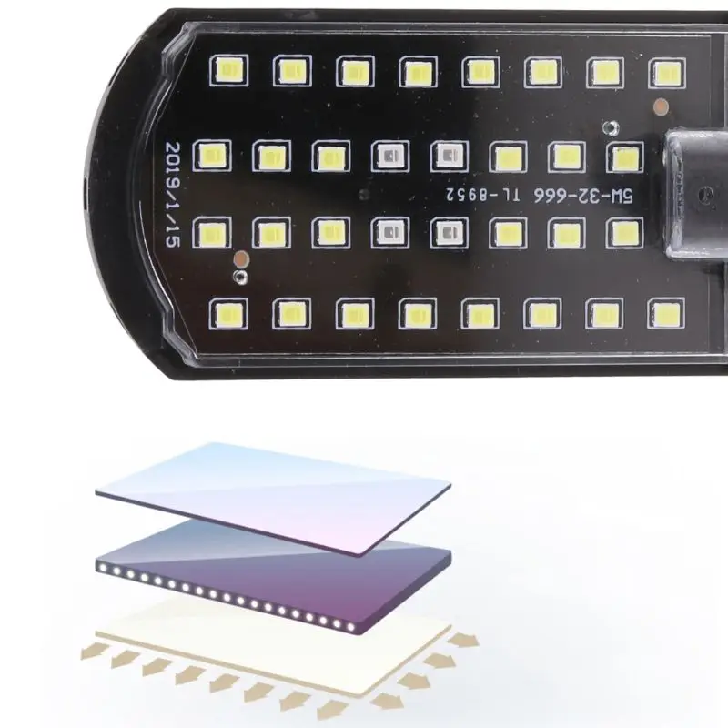 ปลาสำหรับถังคลิปบน Light CLAMP Aquarium ไฟขนาดเล็ก 32 ลูกปัด LED สีขาวและสีฟ้า 5W ส่งเสริมน้ำ Grow