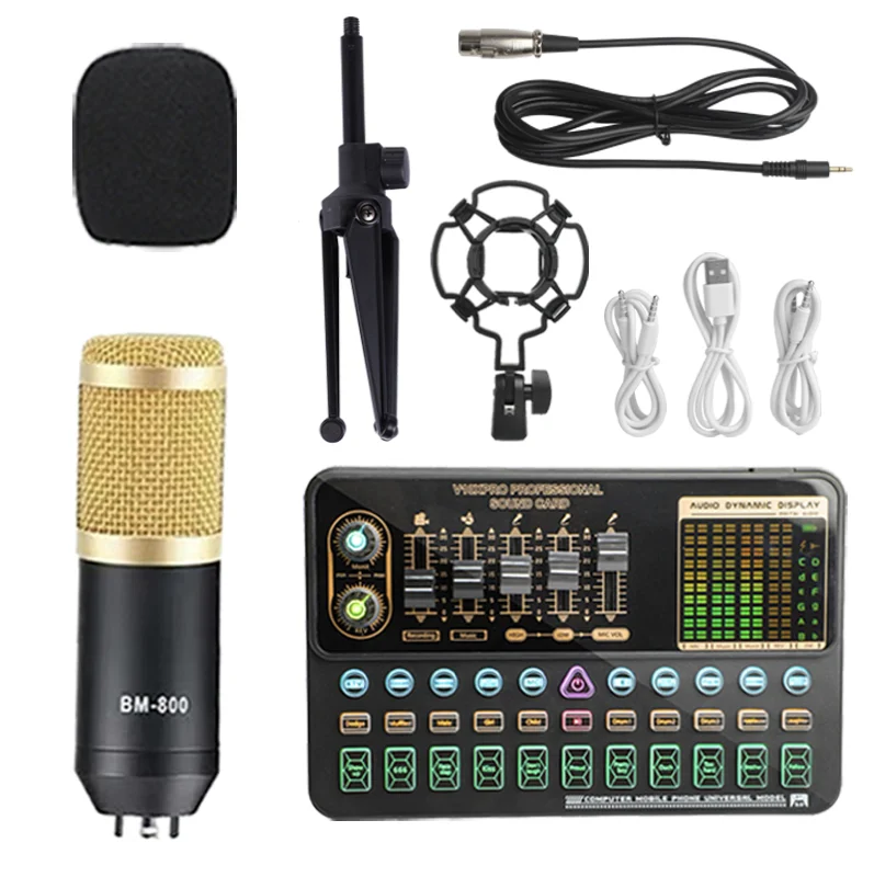 Computer mobile phone live steam Audio Studio Vocal Recording Fashion Studio Equipment Music Recording Microphone Kit Sound Card