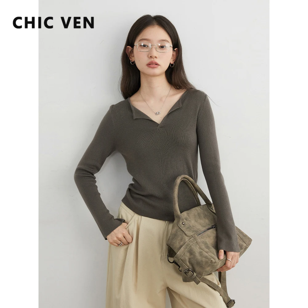 

Женские пуловеры CHIC VEN, корейские тонкие однотонные однотонные вязаные топы с v-образным вырезом, модные базовые женские свитера, весна-осень, новинка 2025 г.