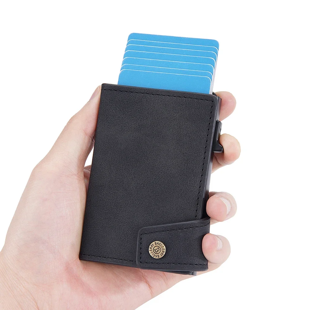 New Travel For Men Women ID Holder Credential Vintage RFID Card Anti-Magnetic Business Leather Multi-Card Bit Metal Aluminum Box