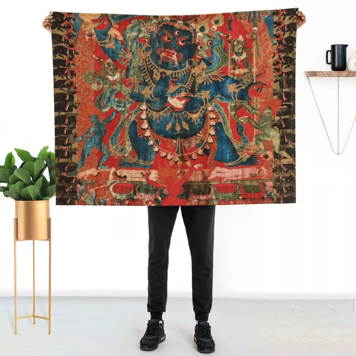 Mandala 143 Mahakala Chaturmukha Four Faced Throw Blanket No Pilling Soft Warm Blanket for Bed