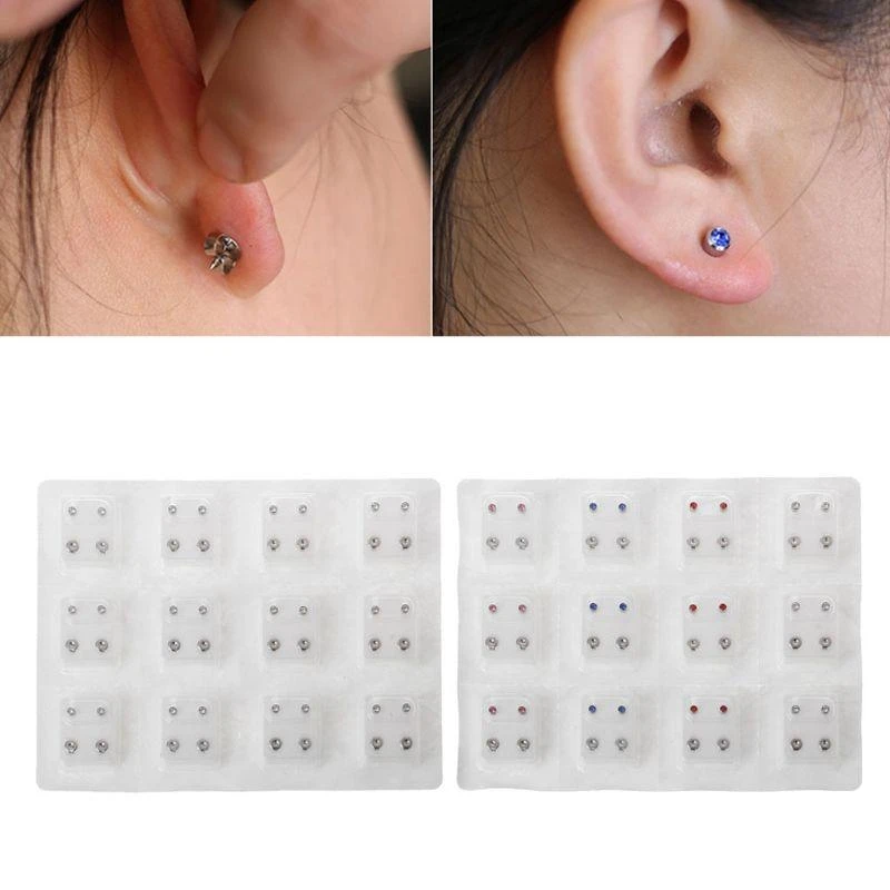 573B 12 Pairs Stainless Steel Ear Piercing Earrings 3mm Clear CZ Studs