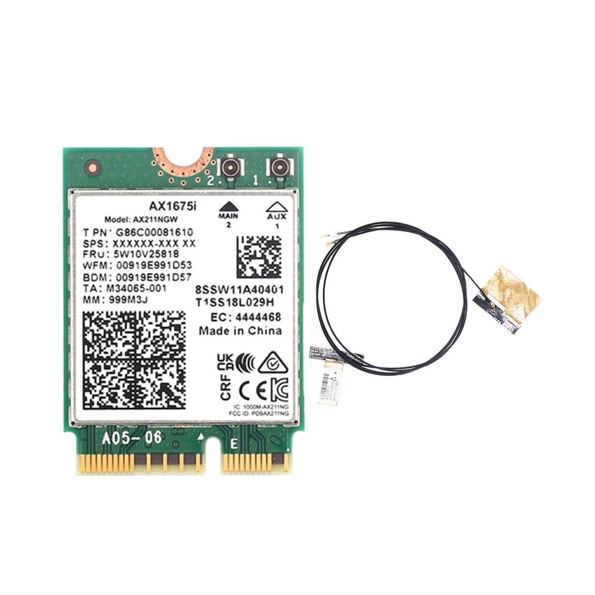 

AX1675I WIFI Card+2XAntenna WiFi 6E M.2 Key E CNVio 2 Tri Band 2.4G/5G/6Ghz Wireless Card AX211 BT 5.2 Support Win 10