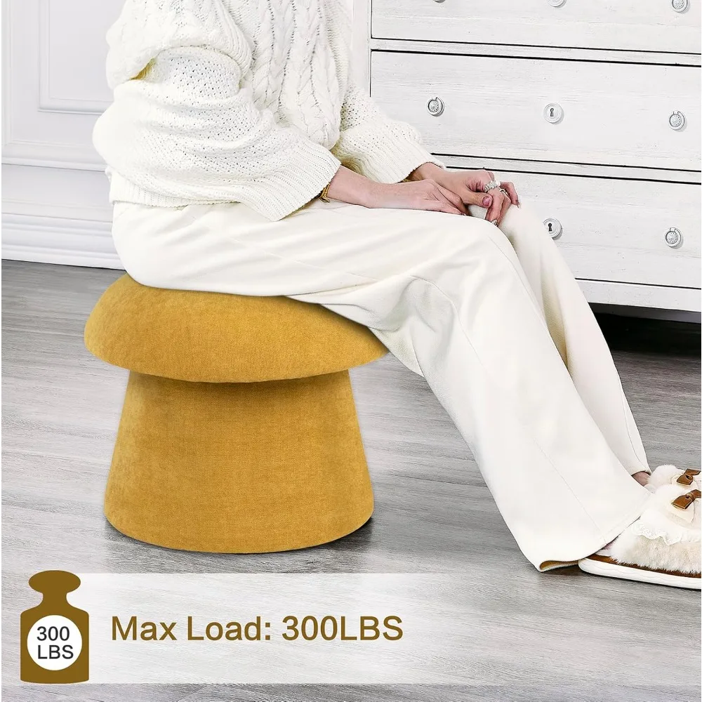 مجموعة مسند للقدمين مع مساحة تخزين، مقعد فانيتي للفطر، مسند قدم مستدير من قماش الشنيل، مقعد إضافي