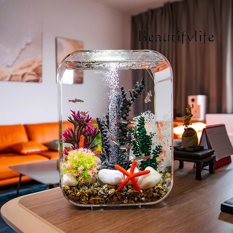 

New small fish tank, living room art water feature, fashion aquarium creative desktop landscaping, no water change