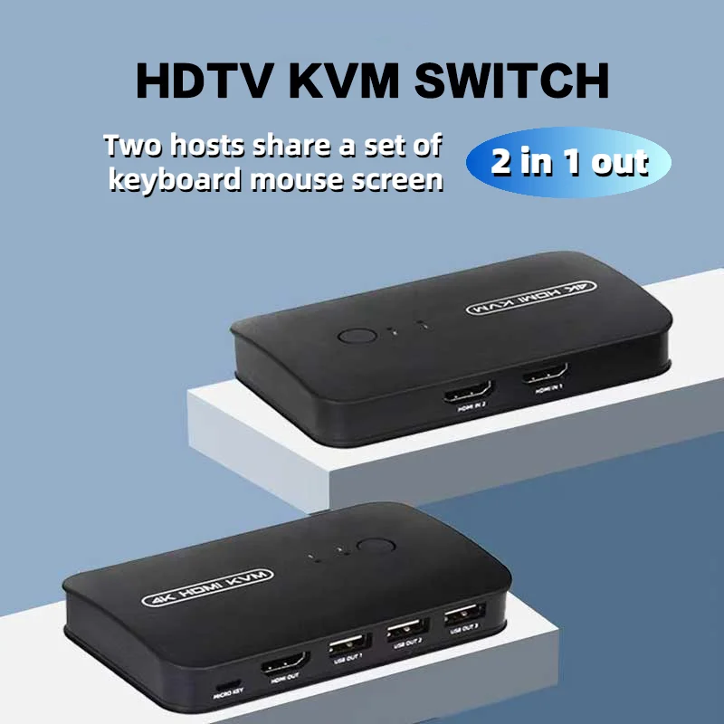 HDTV KVM Switch 2/4/8 Port 4K@30Hz 4-in-1-out Multiple Computers Share 1one Monitor Keyboard & Mouse with 3 USB 2.0 Ports