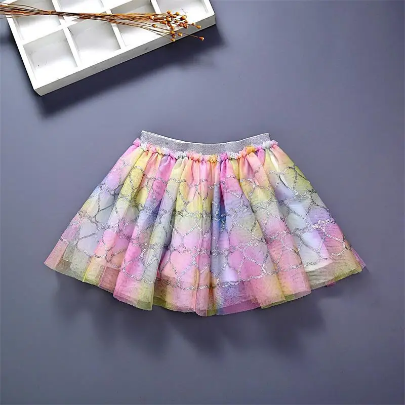 Hot Sale Sweet Kids Girls Skirt Summer Rainbow Embroidery Children Girl Tutu Skirt